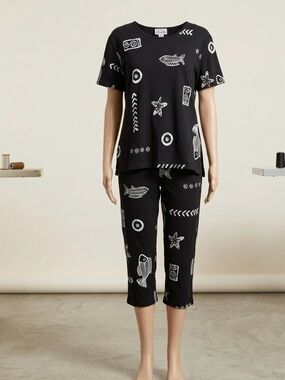 90s Coastal Chantilly Novelty Fish Print Loungewear Set